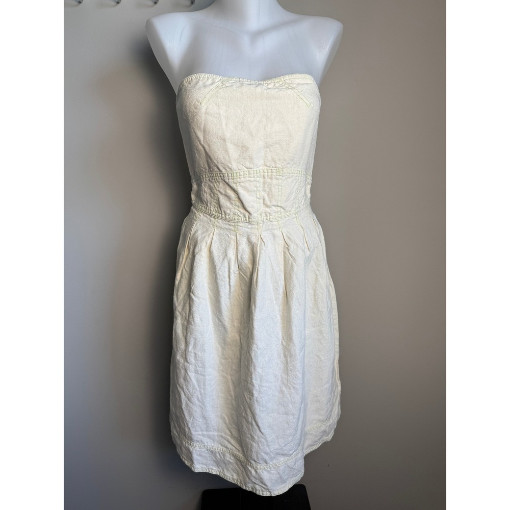 Meadow Womens Butter Cream Strapless Hemp Tencel Dress S Boho Summer Coastal